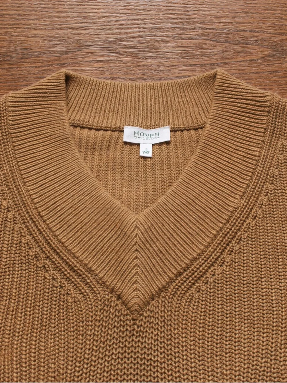 Haven Well Within Organic Cotton V-Neck Sweater in Camel Size Medium - Picture 4 of 6